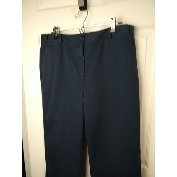 L.L. Bean Woman 14 Pants Flat Front Chino Work Blue Straight Leg Stretch Waist - Picture 2 of 11